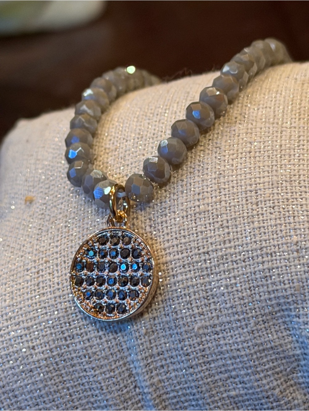 Elegant Gray Beaded Necklace with Gold Pendant by Park Lane - Picture 2 of 8